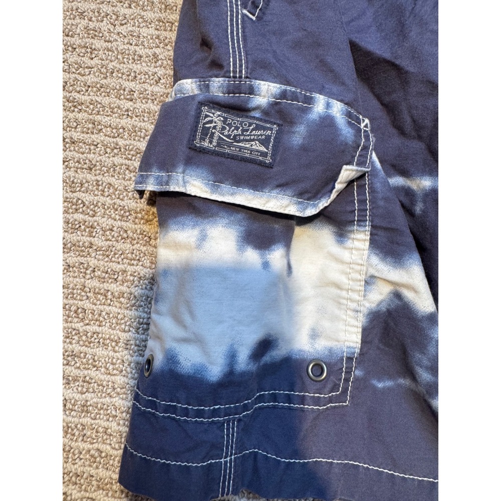 Polo Ralph Lauren Tie Dye Swim Trunks Big Pony Blue White Board Shorts Mens L - Picture 5 of 14